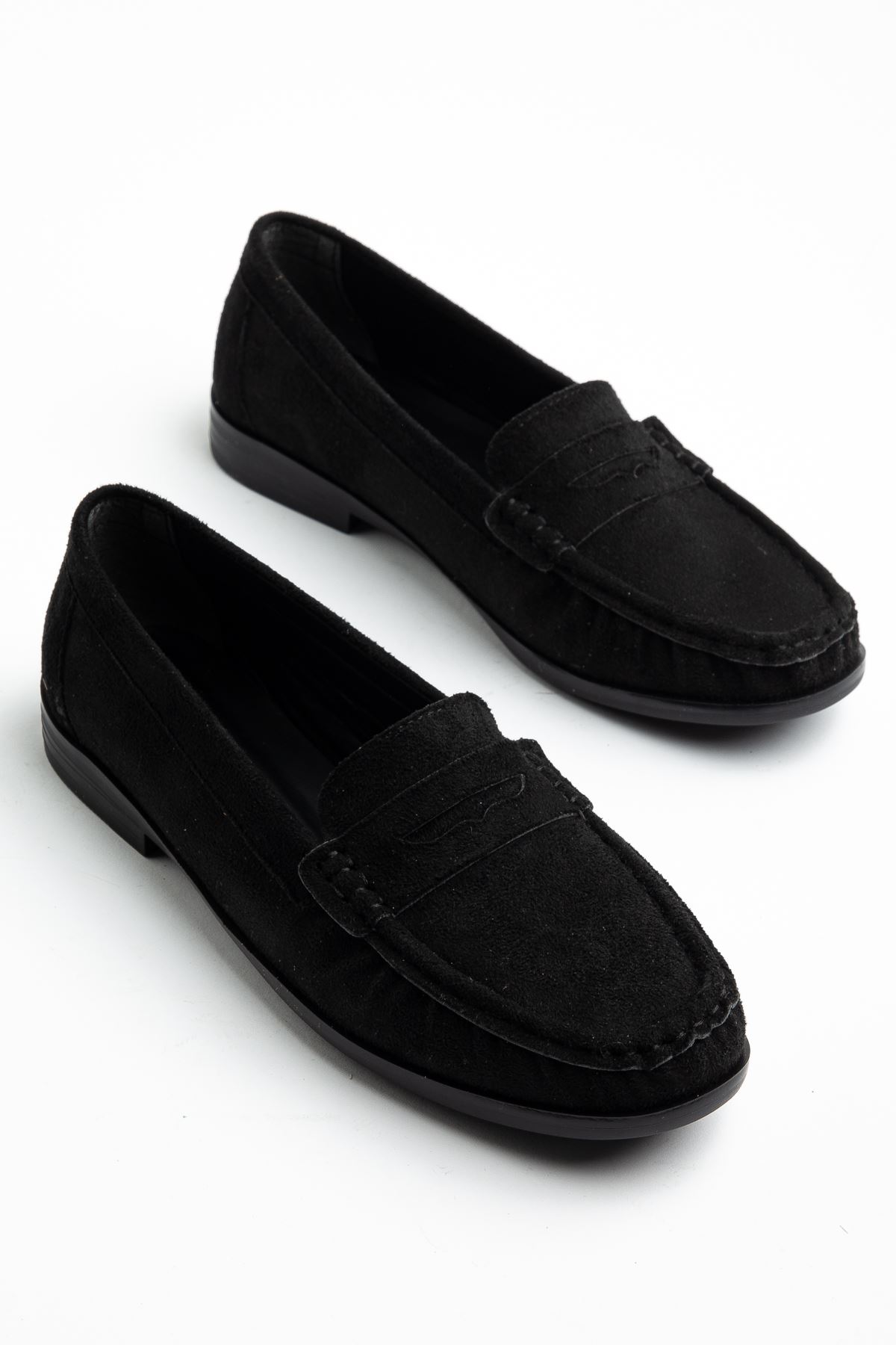  Kadın Siyah Süet Termo Kaymaz Taban Babet