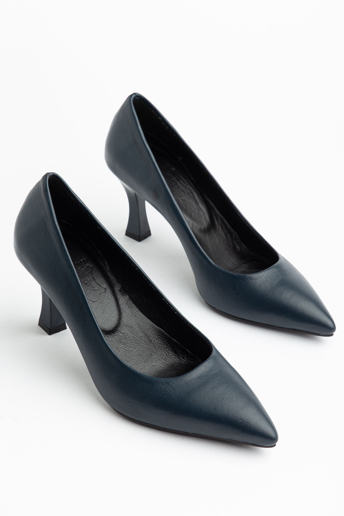 Kadın Lacivert Cilt Hakiki Deri Sivri Topuklu Stiletto 