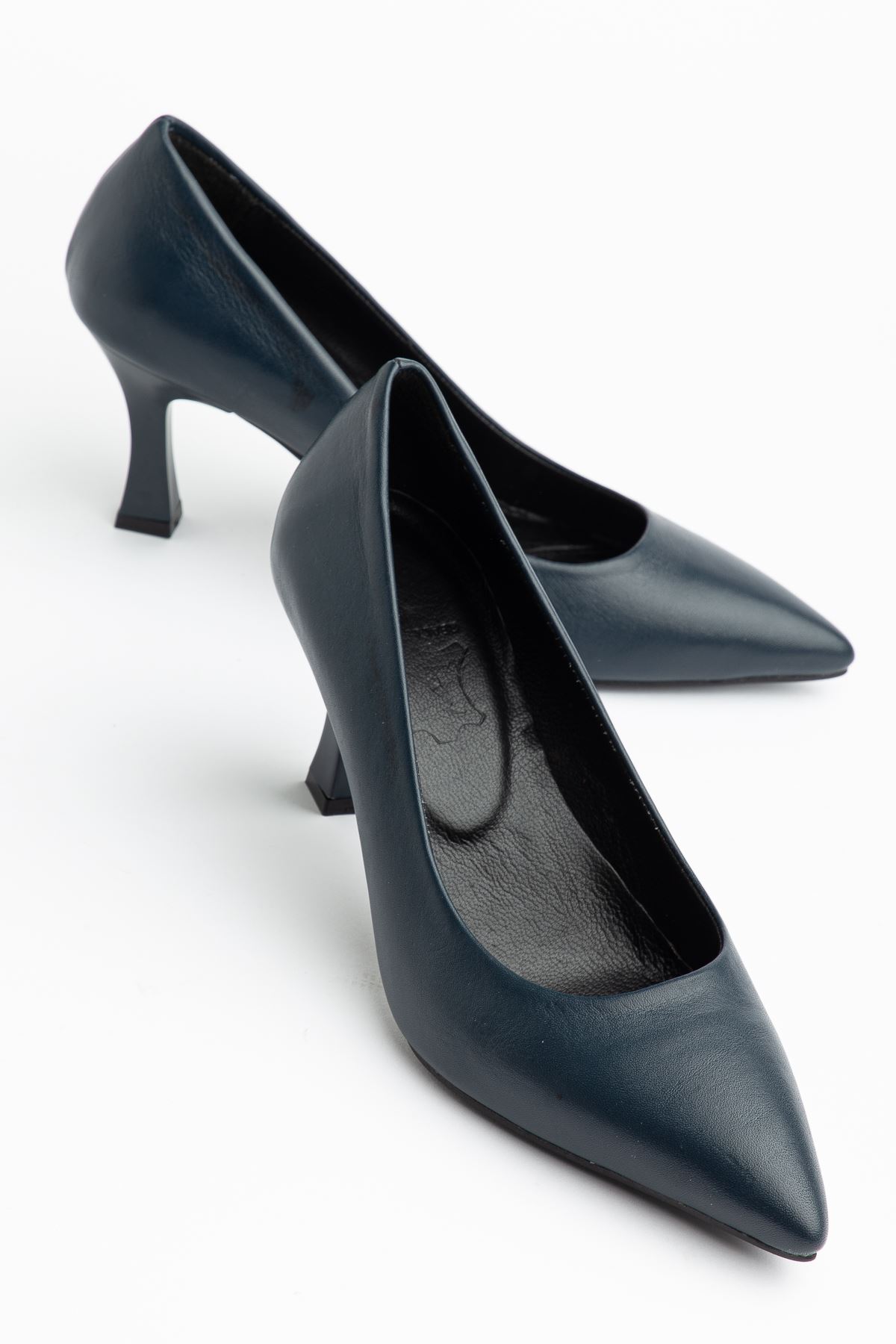 Kadın Lacivert Cilt Hakiki Deri Sivri Topuklu Stiletto 