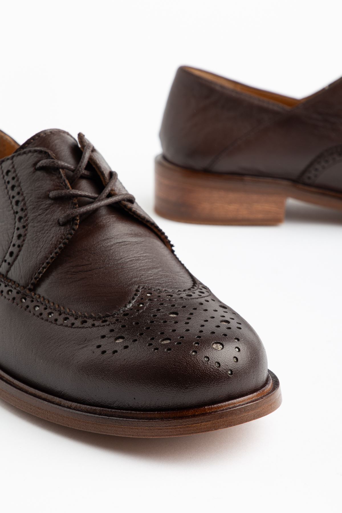 Kadın Kahverengi Hakiki Deri Bağcıklı Loafer Ayakkabı  