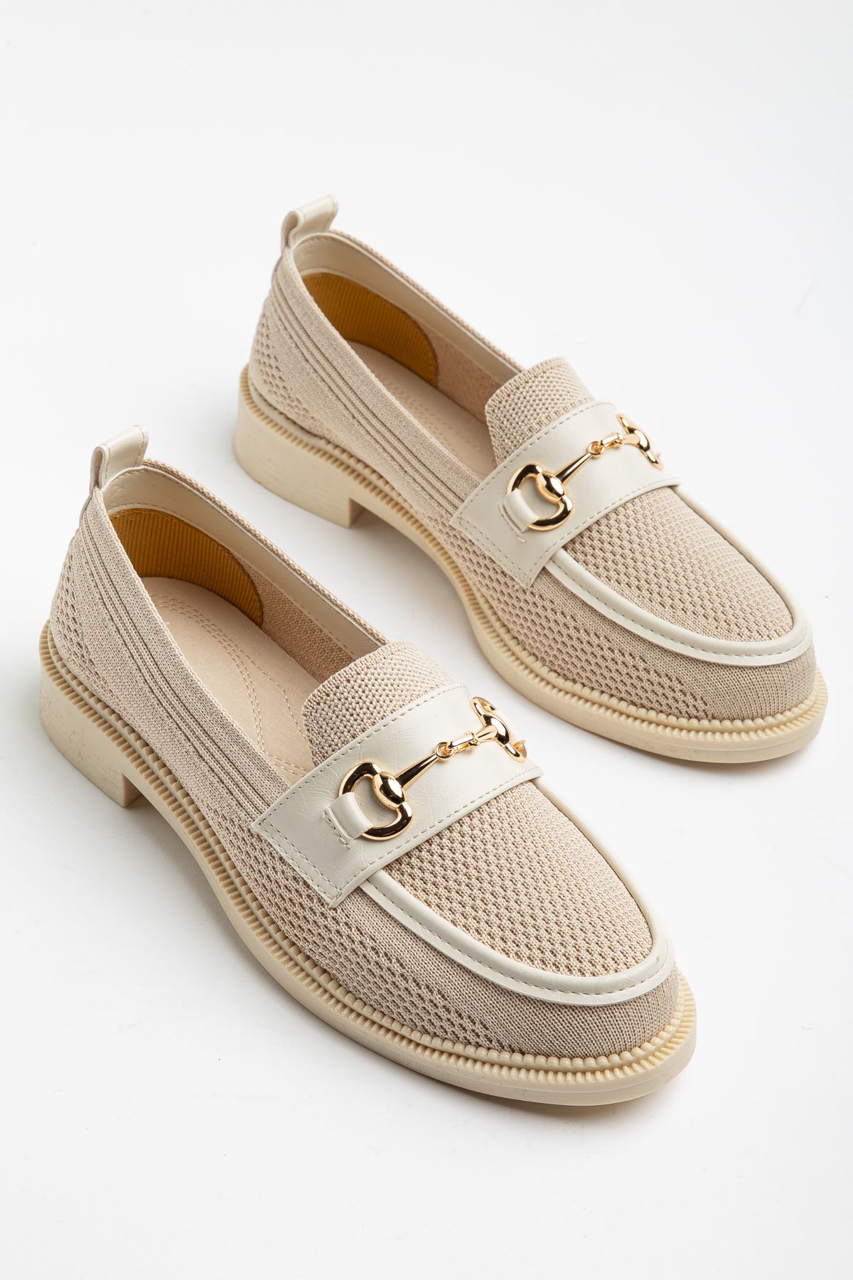 Vita Kadın Bej Triko Günlük Tokalı Detaylı Babet