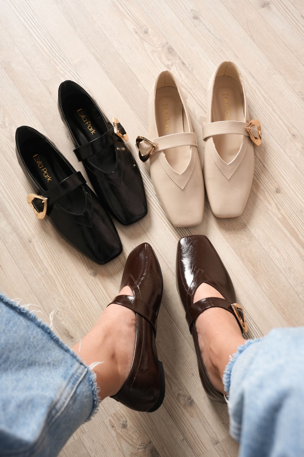 Kadın Bej Babet Rugan Kalp Tokalı Ortopedik Rahat 