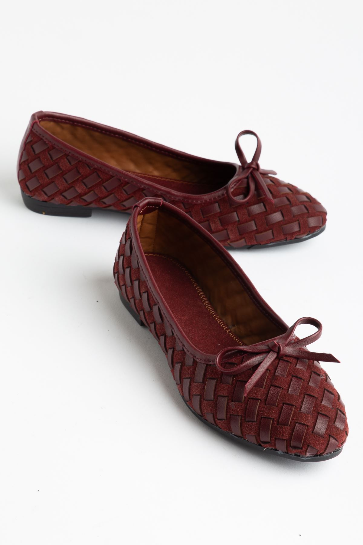 Bero Kadın Bordo El Örgüsü Fiyonklu Ortopedik Babet 