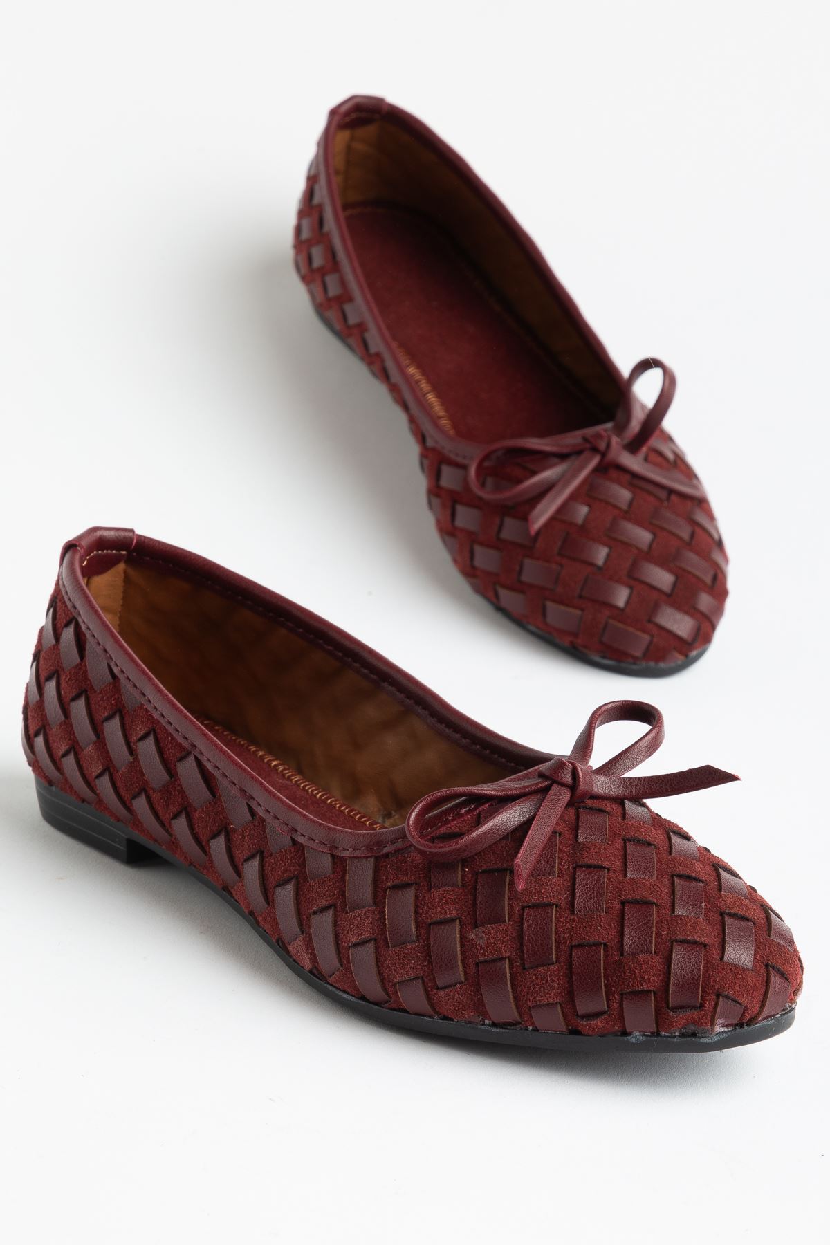 Bero Kadın Bordo El Örgüsü Fiyonklu Ortopedik Babet 