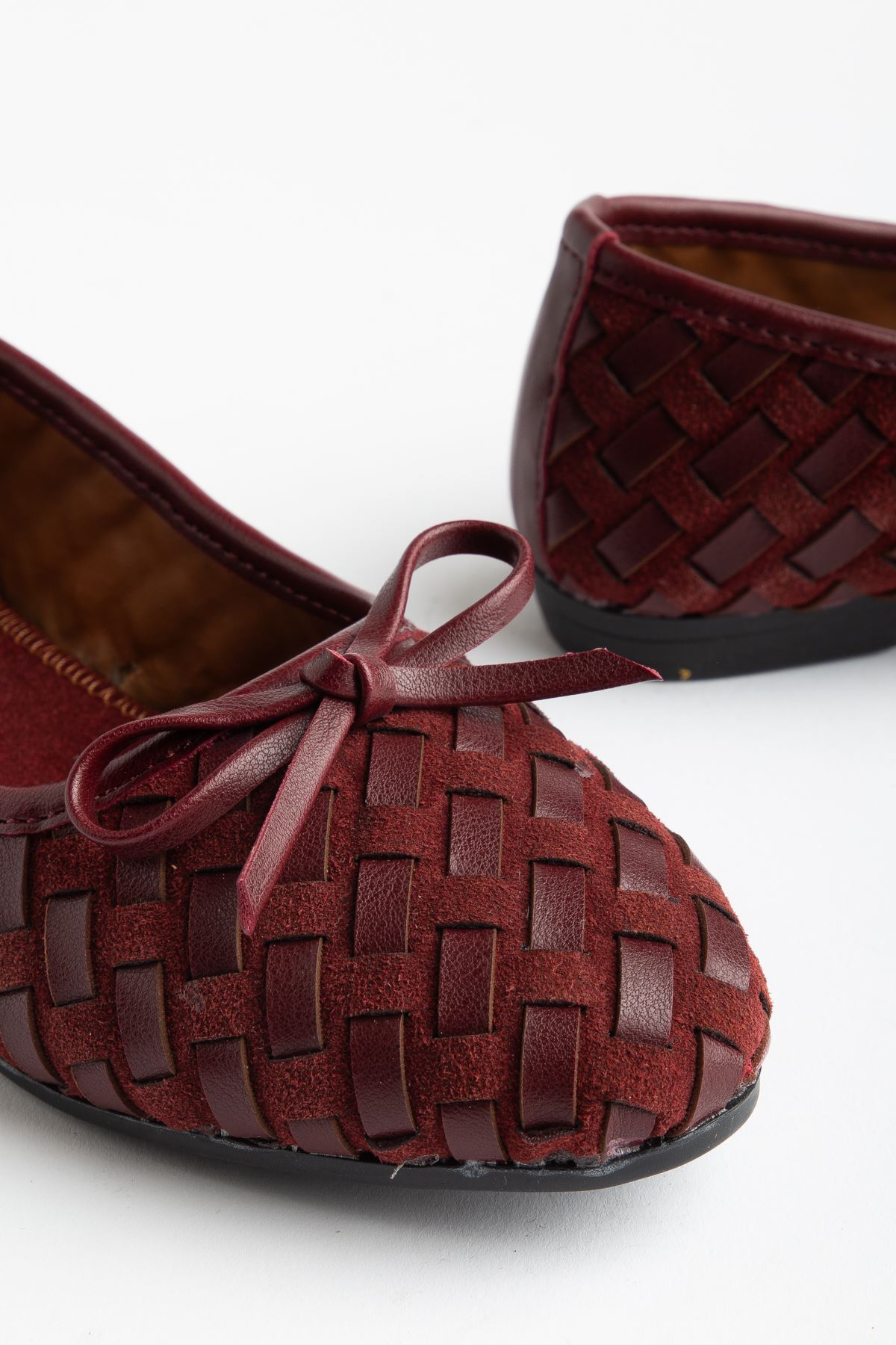 Bero Kadın Bordo El Örgüsü Fiyonklu Ortopedik Babet 