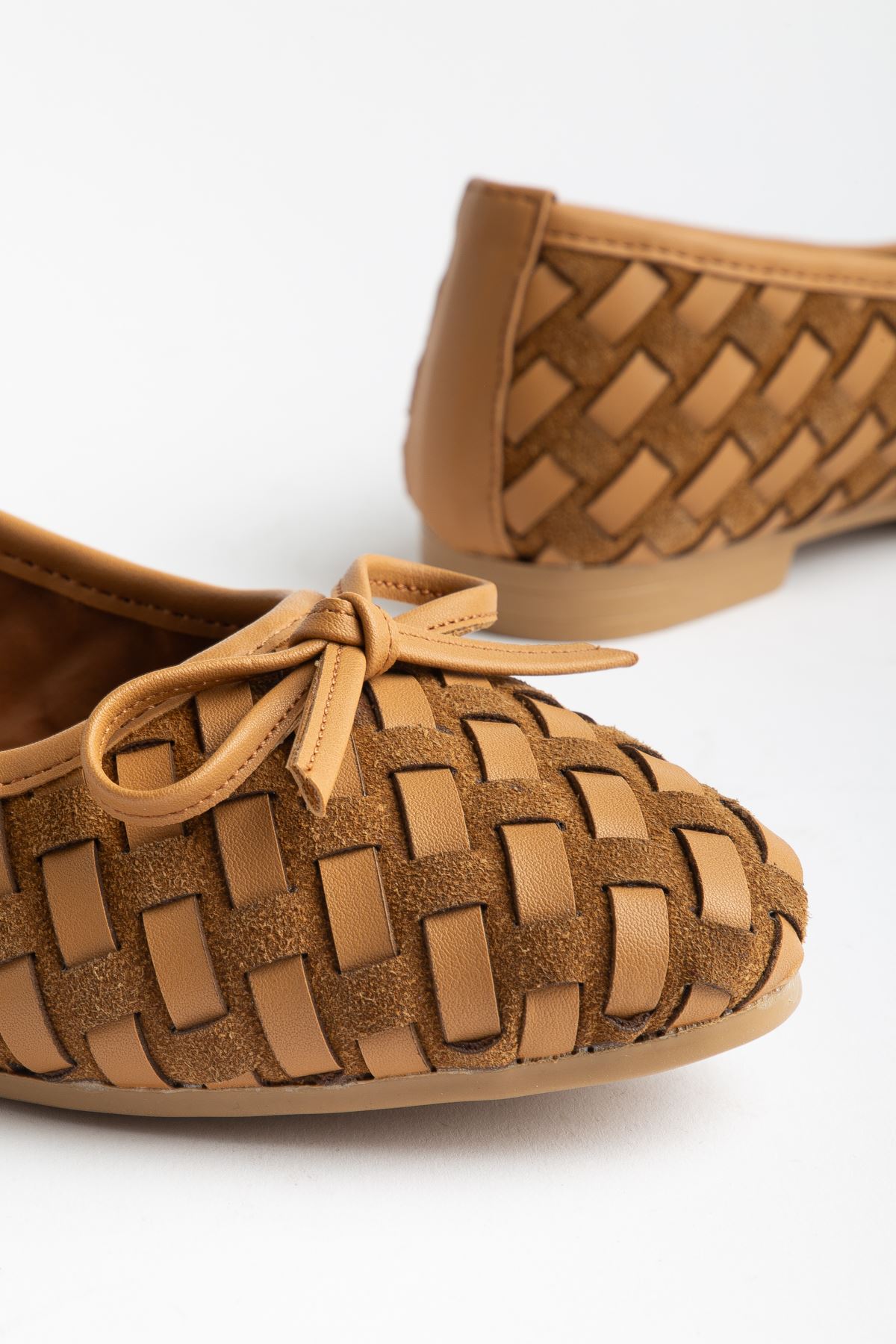 Bero Kadın Hardal El Örgüsü Fiyonklu Ortopedik Babet  