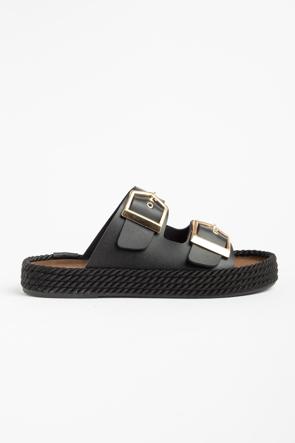 Kadın Siyah Rahat Kalıp Yüksek Taban Tokalı Terlik