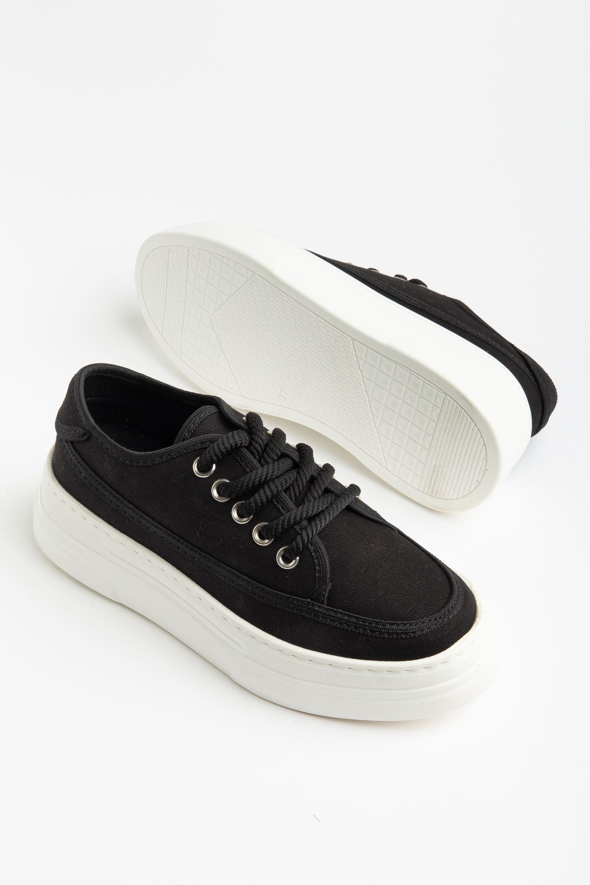 Timon Kadın Siyah Keten Rahat Taban Spor Ayakkabı