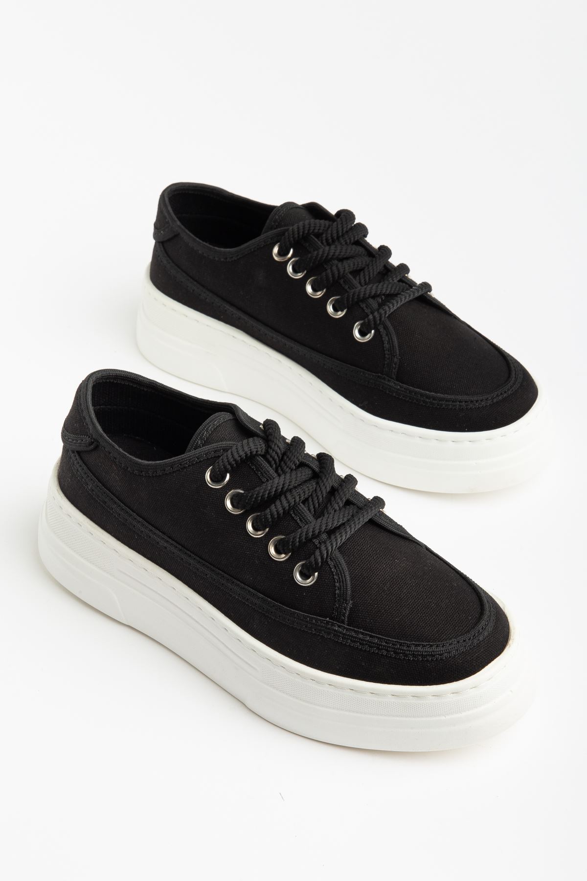 Timon Kadın Siyah Keten Rahat Taban Spor Ayakkabı