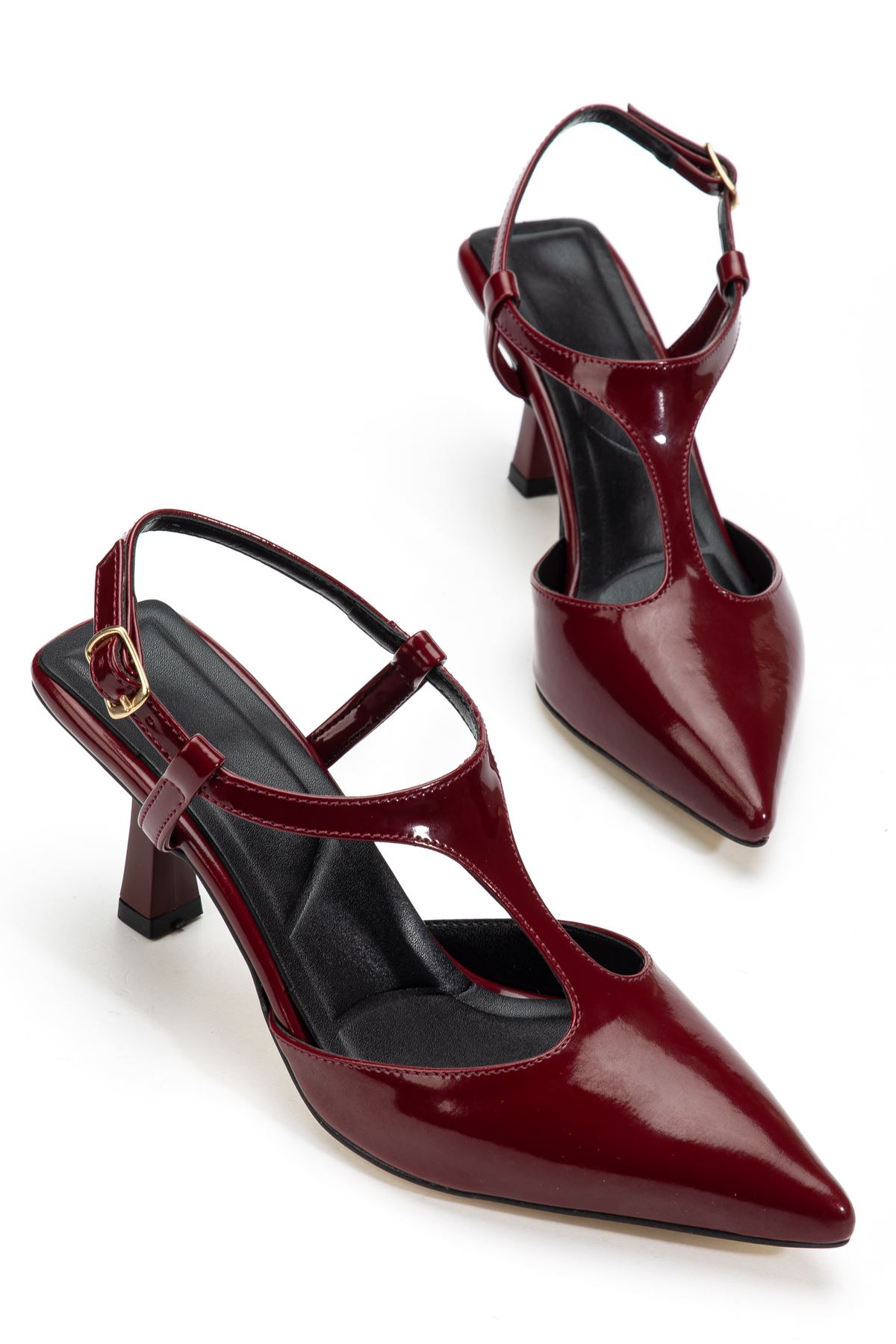 Lorea Kadın Bordo Rugan Sivri Burun İnce Topuklu Ayakkabı  