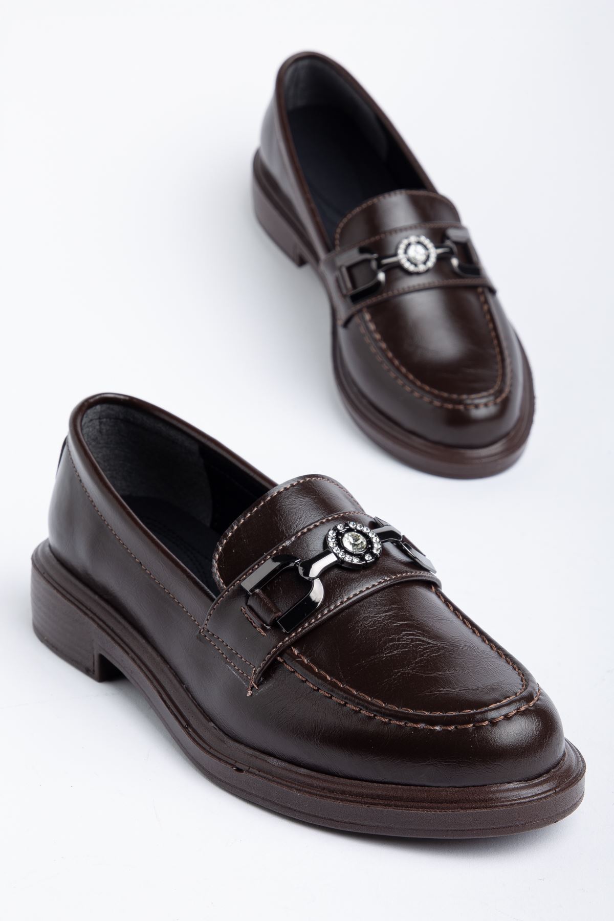 Naty Rome Kahverengi Rugan Toka Detay Kadın Loafer Ayakkabı