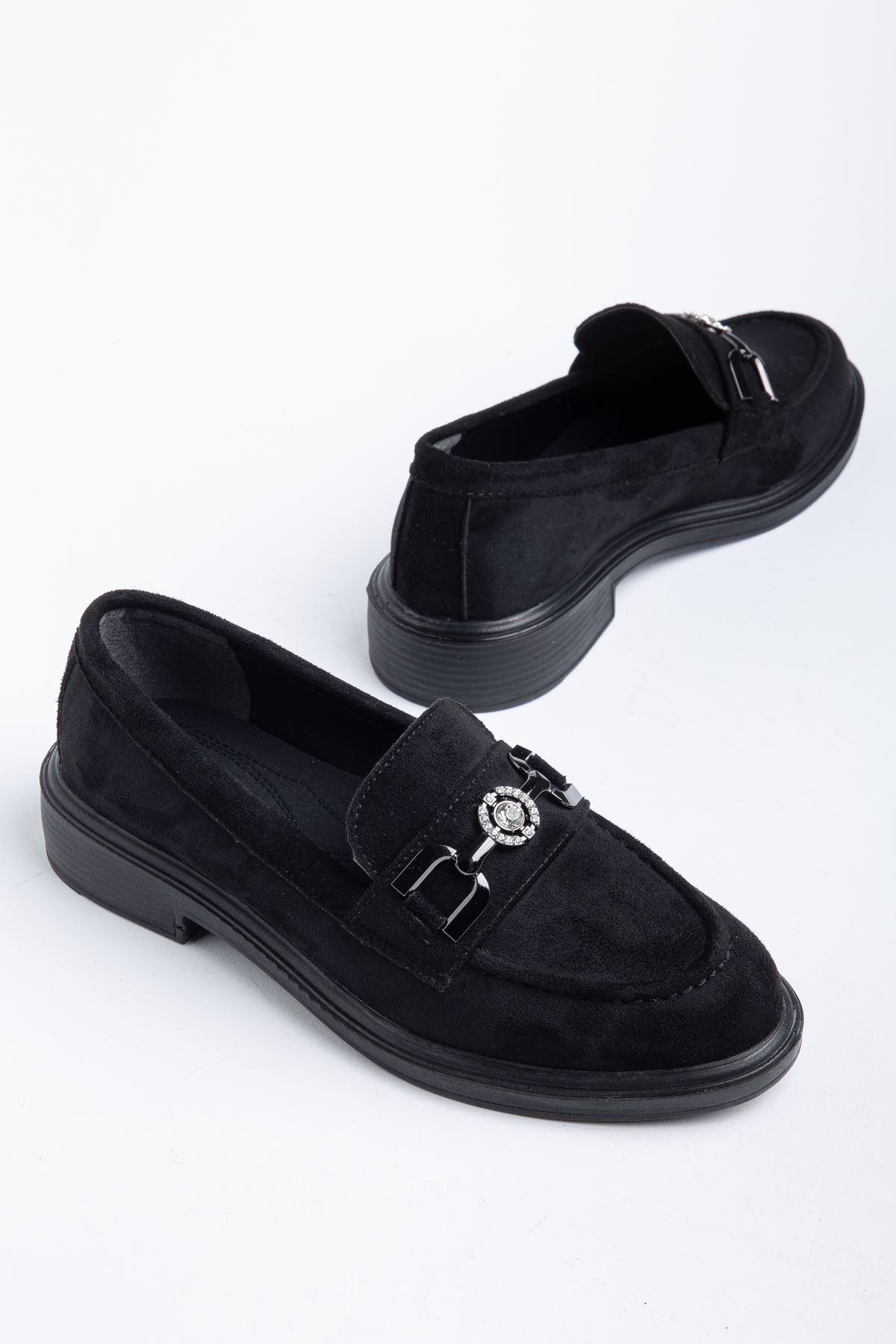 Naty Rome Siyah Süet Toka Detay Kadın Loafer Ayakkabı 