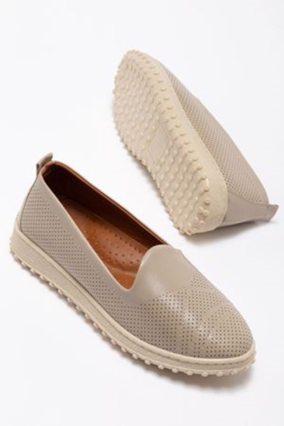 Kadın Bej Cilt İçi Hakiki Deri Ortopedik Babet