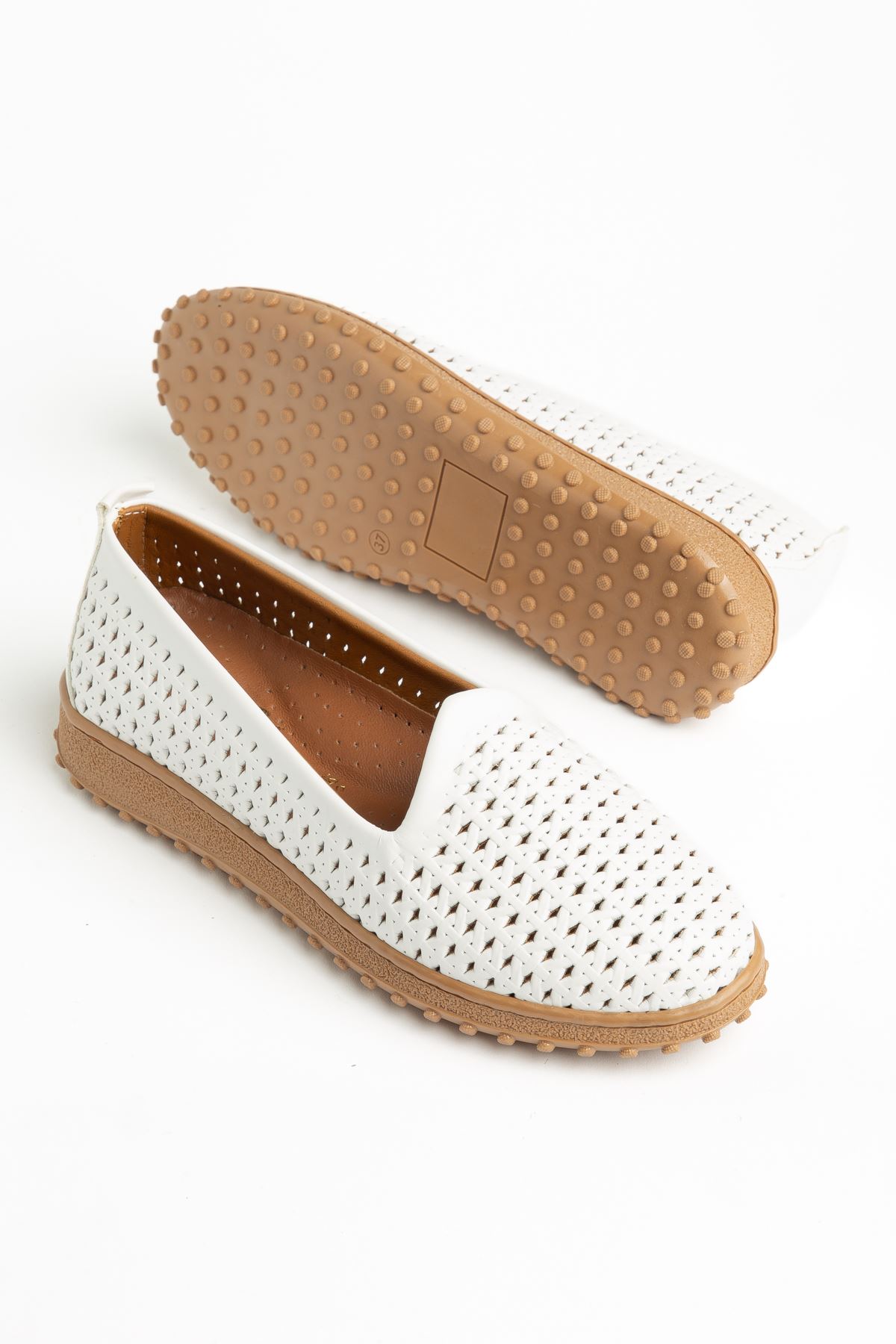 Selho Kadın Beyaz Cilt İçi Hakiki Deri Ortopedik Babet  