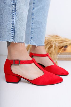 Jane Topuklu Kırmızı Süet Ayakkabı