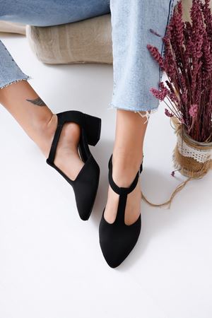 Jane Topuklu Siyah Süet Ayakkabı