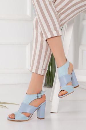 Cassie Topuklu Bebe Mavisi Cilt-Süet Ayakkabı