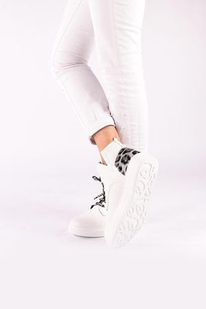 Whitney Beyaz Leopar Detay Cilt Kadın Bootie