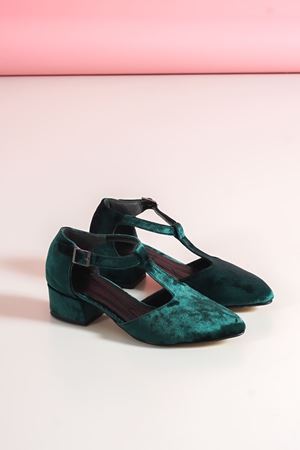 Jane Haki Yeşil Kadife Topuklu Ayakkabı