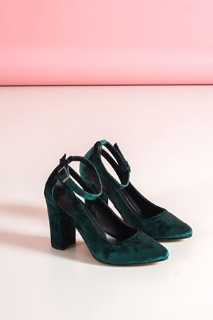 Lillian Topuklu Haki Kadife Ayakkabı