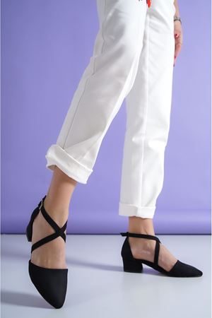 Letha Siyah Süet Topuklu Kadın Ayakkabı