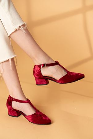 Jane Bordo Kadife Topuklu Ayakkabı