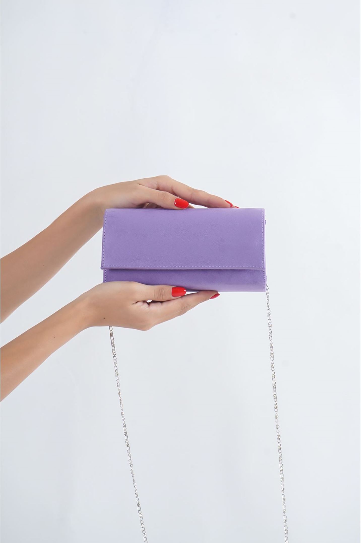 Focla Düz Kapak Lila Süet Kısa Kadın Omuz Çantası  