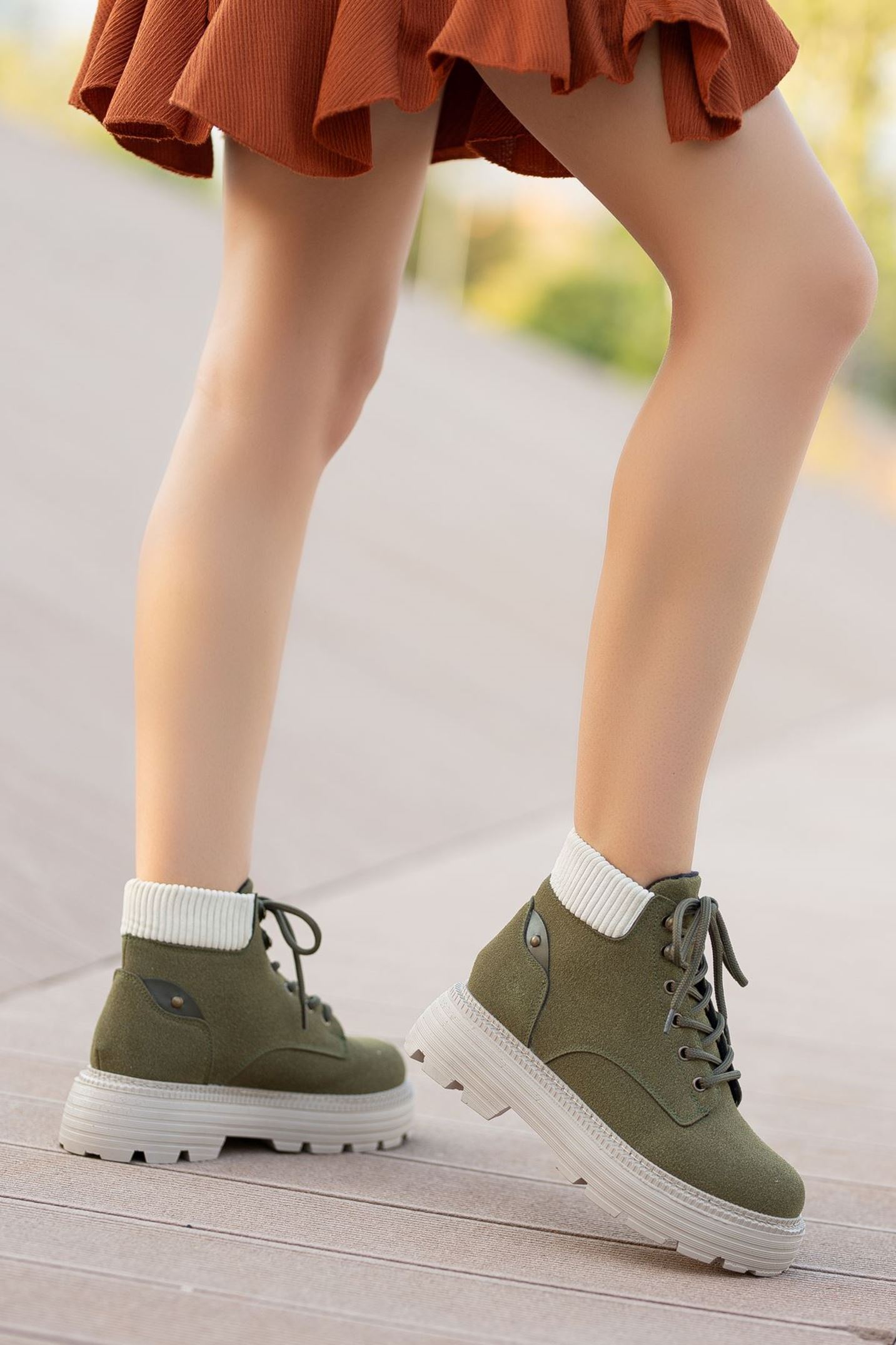 Kadın Haki Cat Bağcık Detaylı Bot