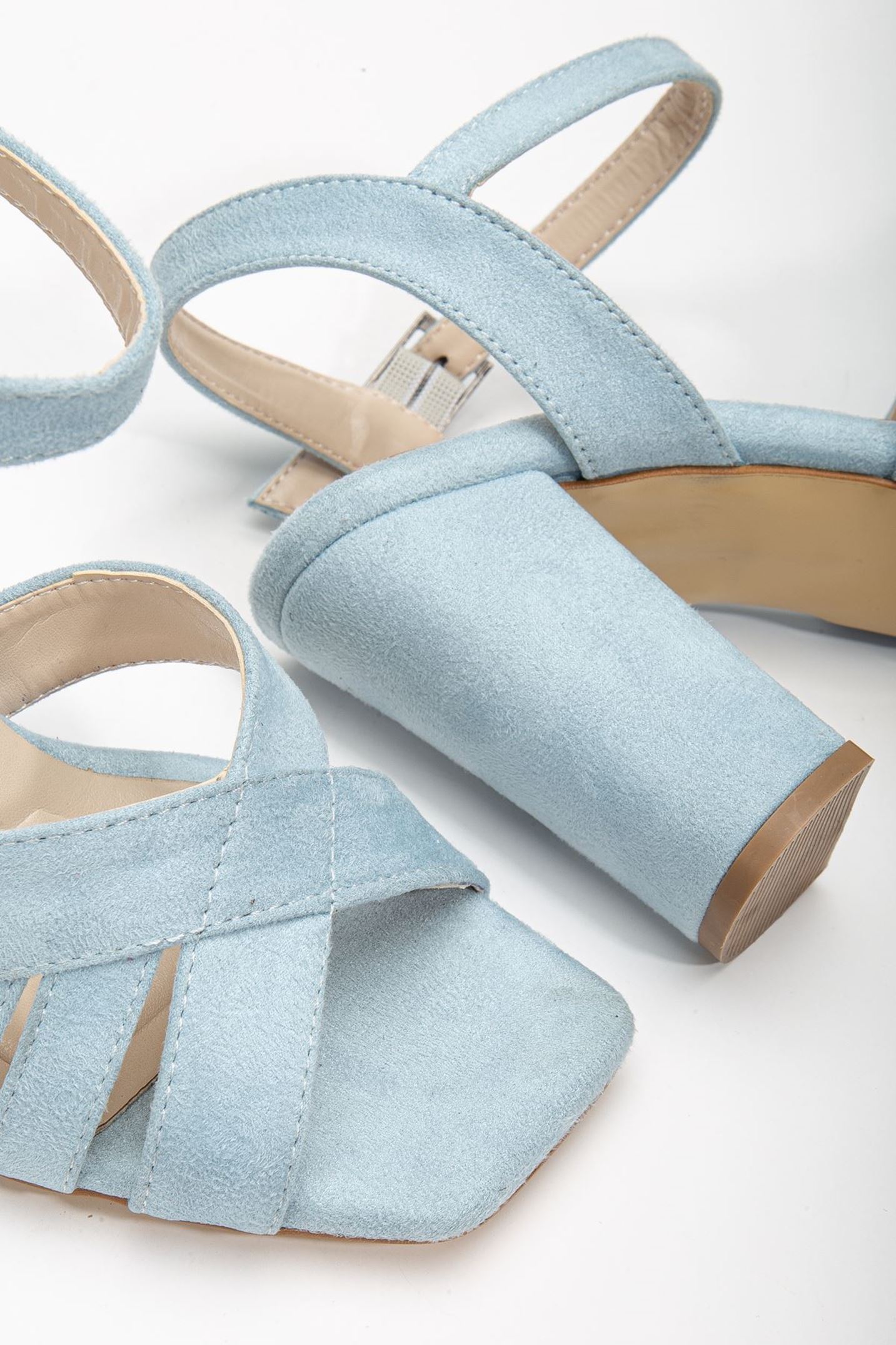 Hope Yüksek Topuklu Bebe Mavisi Süet Küt Burun Kadın Ayakkabı