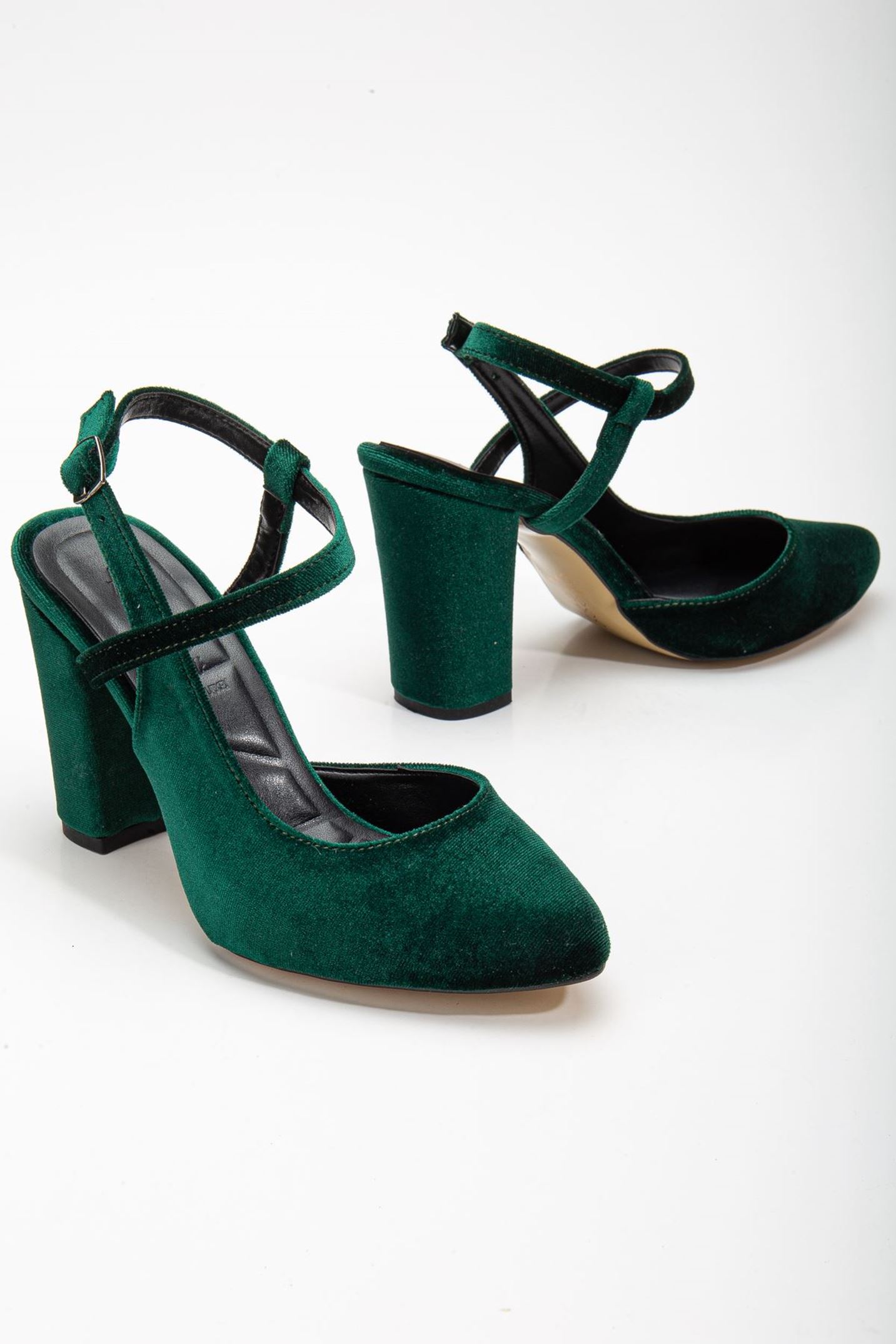 Lotus Haki Kadife Bilekten Bağlamalı Topuklu Kadın Ayakkabı 