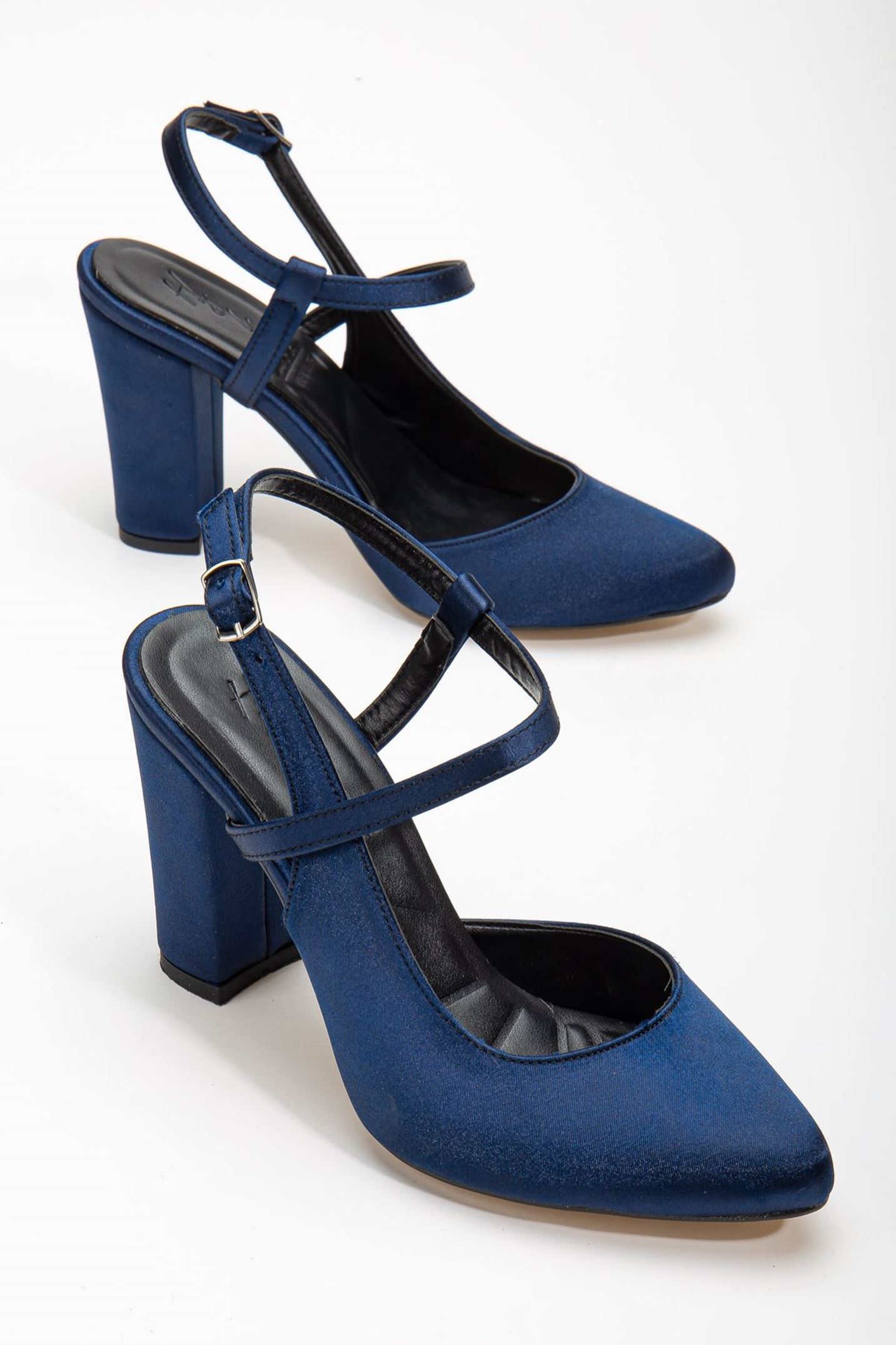Lotus Lacivert Saten Bilekten Bağlamalı Topuklu Kadın Ayakkabı