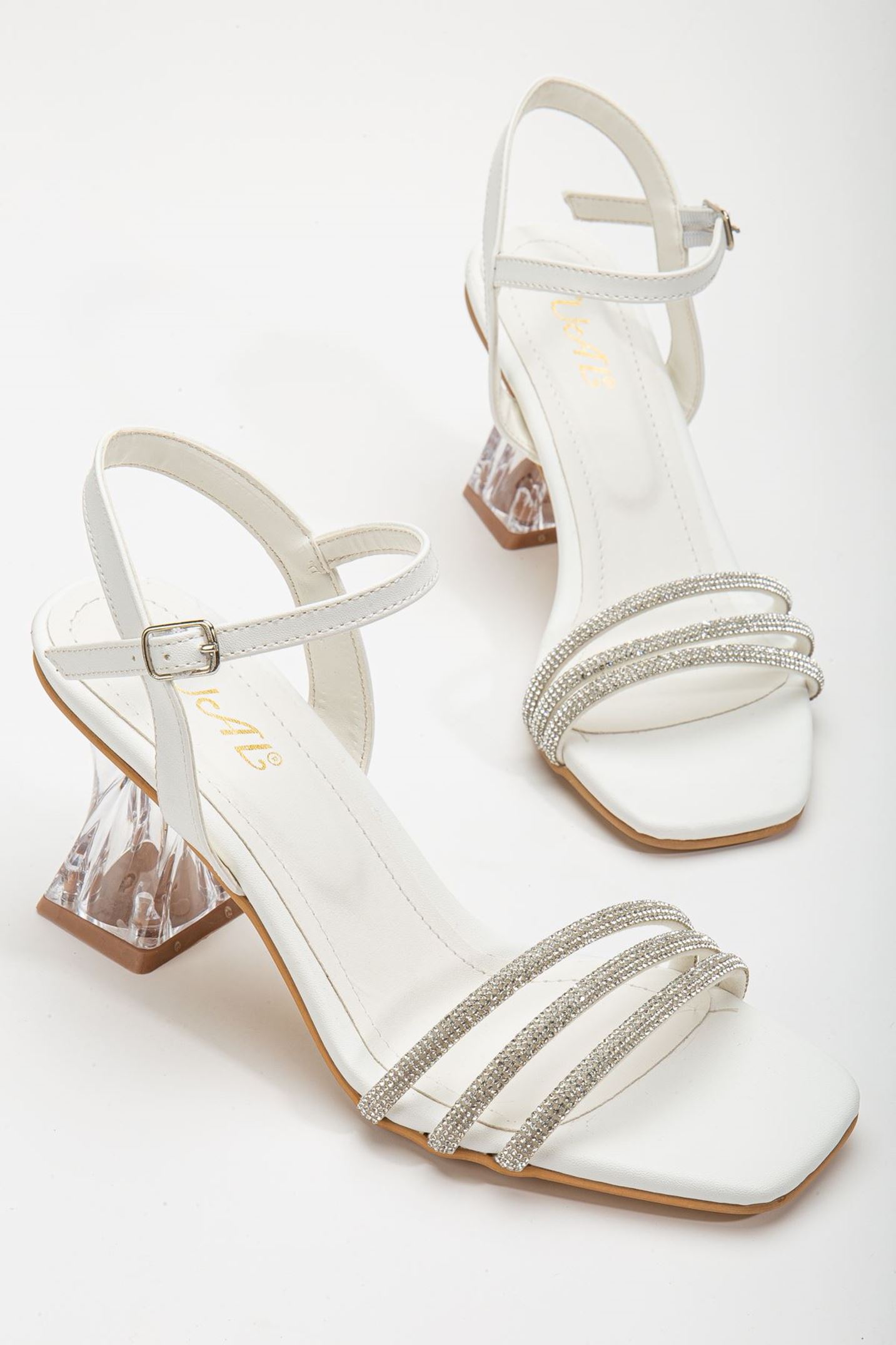Beyaz Taşlı Şeffaf Kadın Topuklu Ayakkabı