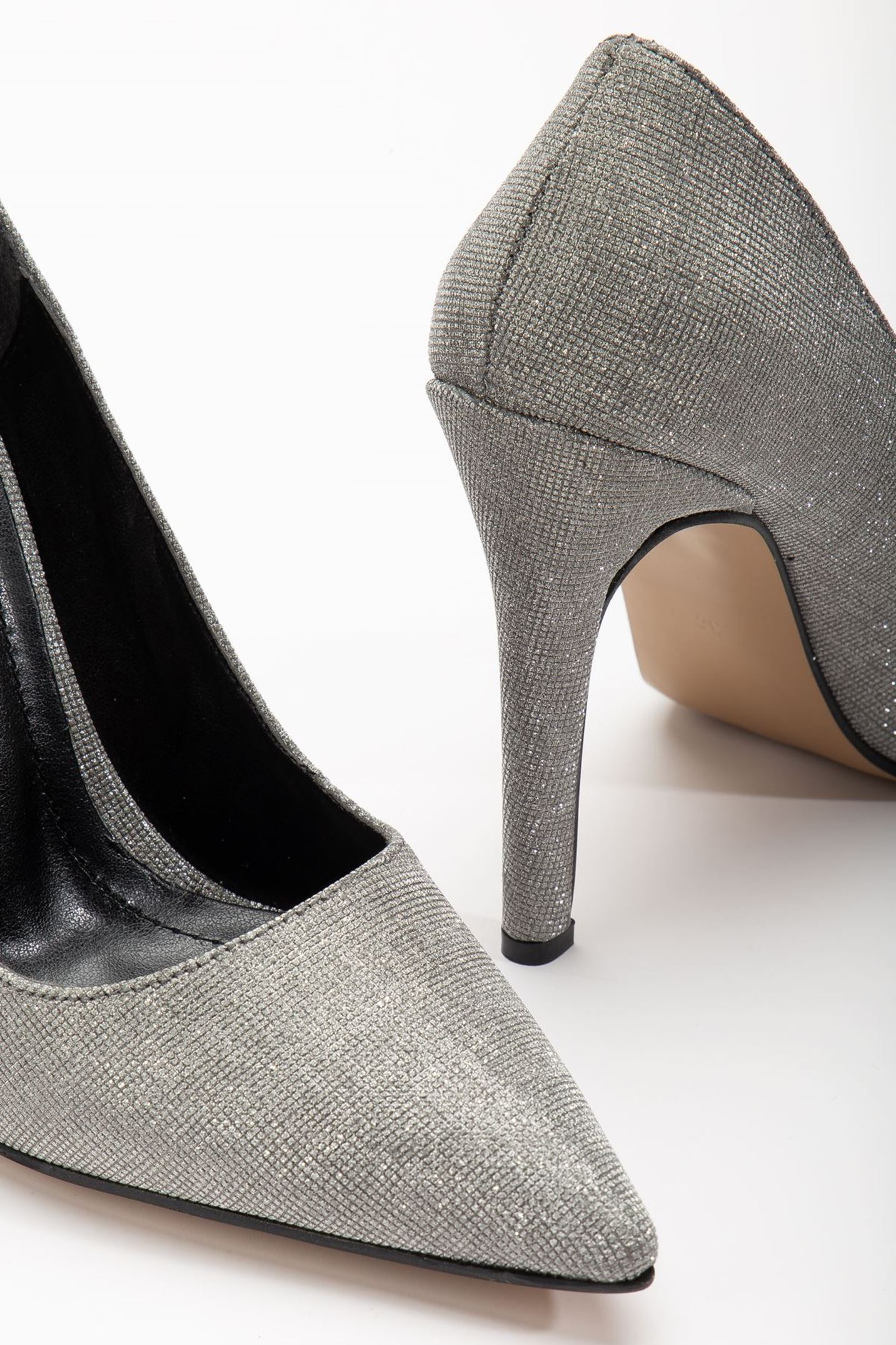 Onella Platin Simli Sivri Dekolte Kadın Topuklu Ayakkabı