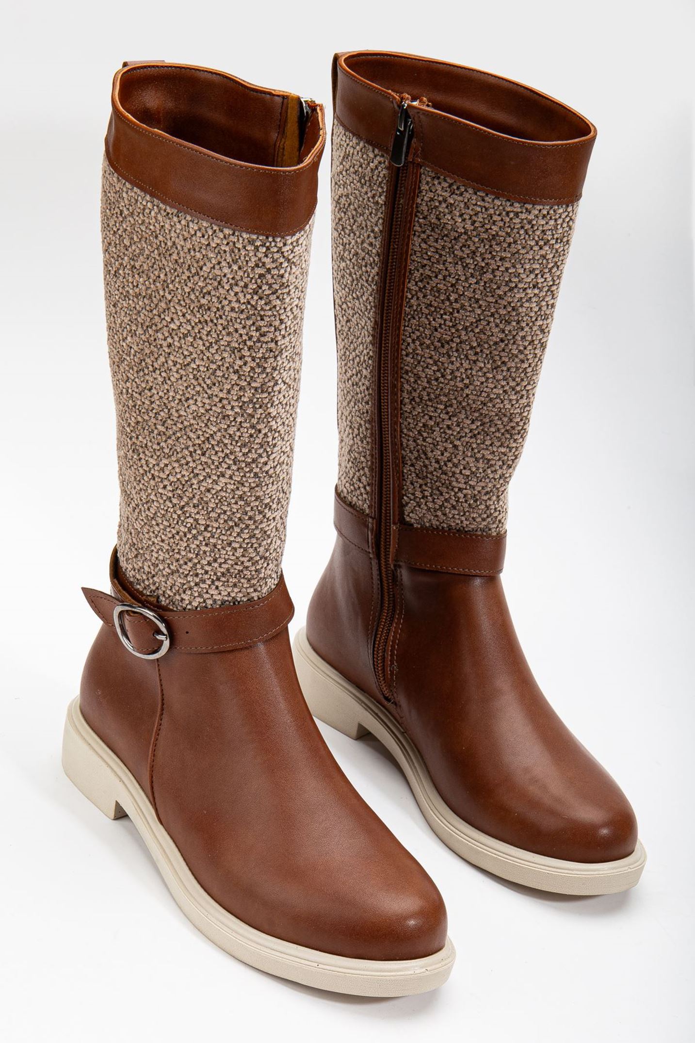 Macy Taba Cilt Keçe Detaylı Kadın Çizme