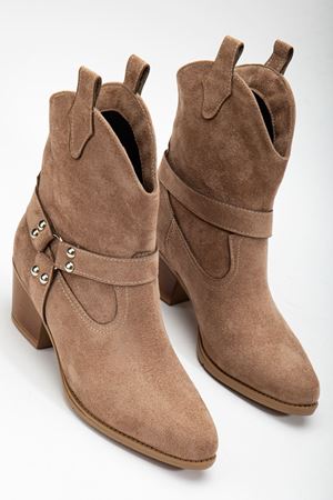 Fate Kadın Vizon Süet Termo Taban Sivri Burunlu Western Kovboy Bot 