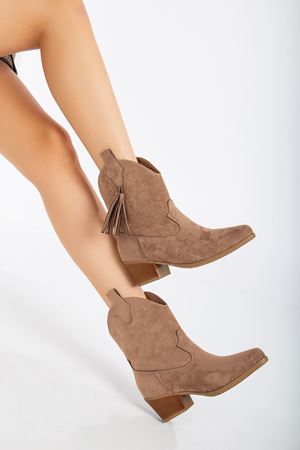 Reyna Kadın Vizon Süet Püsküllü Sivri Burunlu Western Kovboy Bot