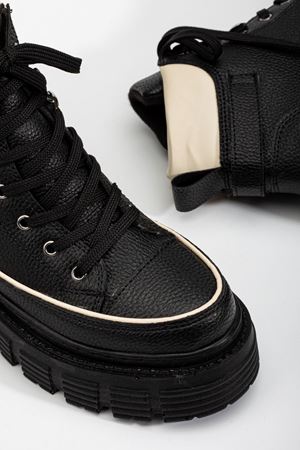 Silfa Siyah - Bej Toka Detay Bağcıklı Kadın Bot