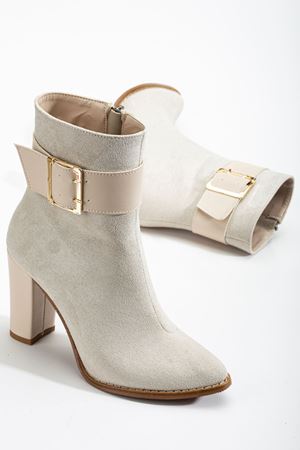 Anna Eva Bej Sivri Burunlu Fermuarlı Kalın Topuklu Bot