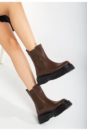 Kidisti Kahverengi Yandan Lastikli Fermuarsız Bağcıksız Tabanı Dikişli Su Geçirmez Bot