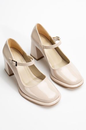 Adelin Kadın Yüksek Topuklu Bej Rugan Oxford Ayakkabı