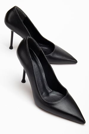 Dorethy Kadın Topuklu Ayakkabı Siyah Cilt Stiletto 
