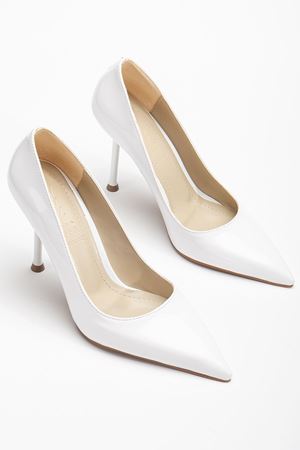 Dorethy Kadın Topuklu Ayakkabı Beyaz Rugan Stiletto  