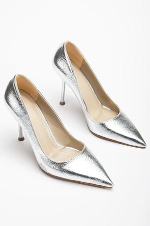 Dorethy Kadın Topuklu Ayakkabı Gümüş Parlak Cilt Stiletto  