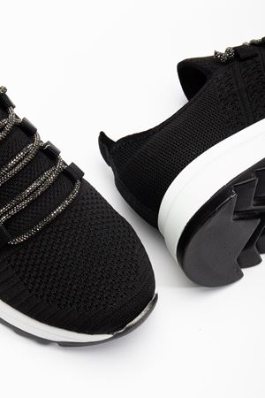 Paris Siyah Triko Bağcıklı Taşlı Rahat Kalıp Sneaker 