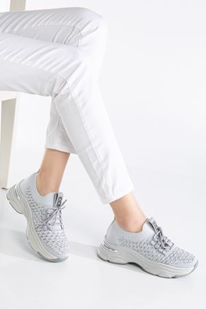 Edwin Gri Triko Bağcıklı Yüksek Topuk Rahat Kalıp Sneaker  