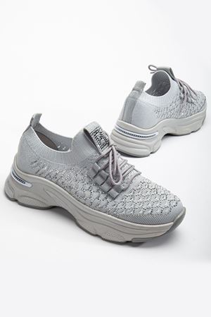 Edwin Gri Triko Bağcıklı Yüksek Topuk Rahat Kalıp Sneaker  