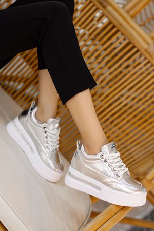 Granes Kadın Gümüş Cilt Gizli Topuk Sneaker 