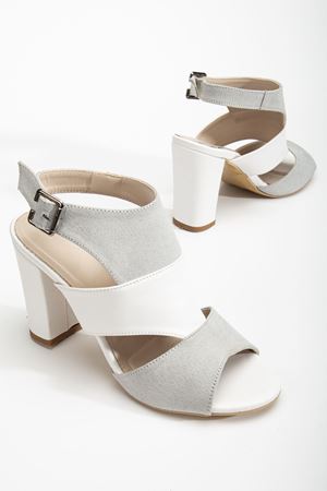 Cassie Topuklu Beyaz Cilt-Süet Ayakkabı 