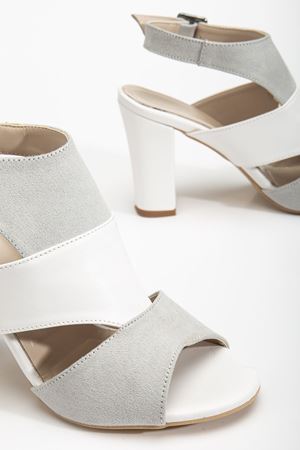 Cassie Topuklu Beyaz Cilt-Süet Ayakkabı 