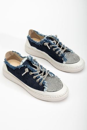 Neva Taşlı Düz Taban Kadın Lacivert Kot Sneakers